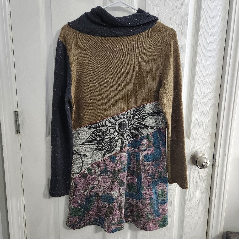 Vintage RARE textured knit sweater dress patchwork artsy unique eclectic LG - Picture 6 of 7